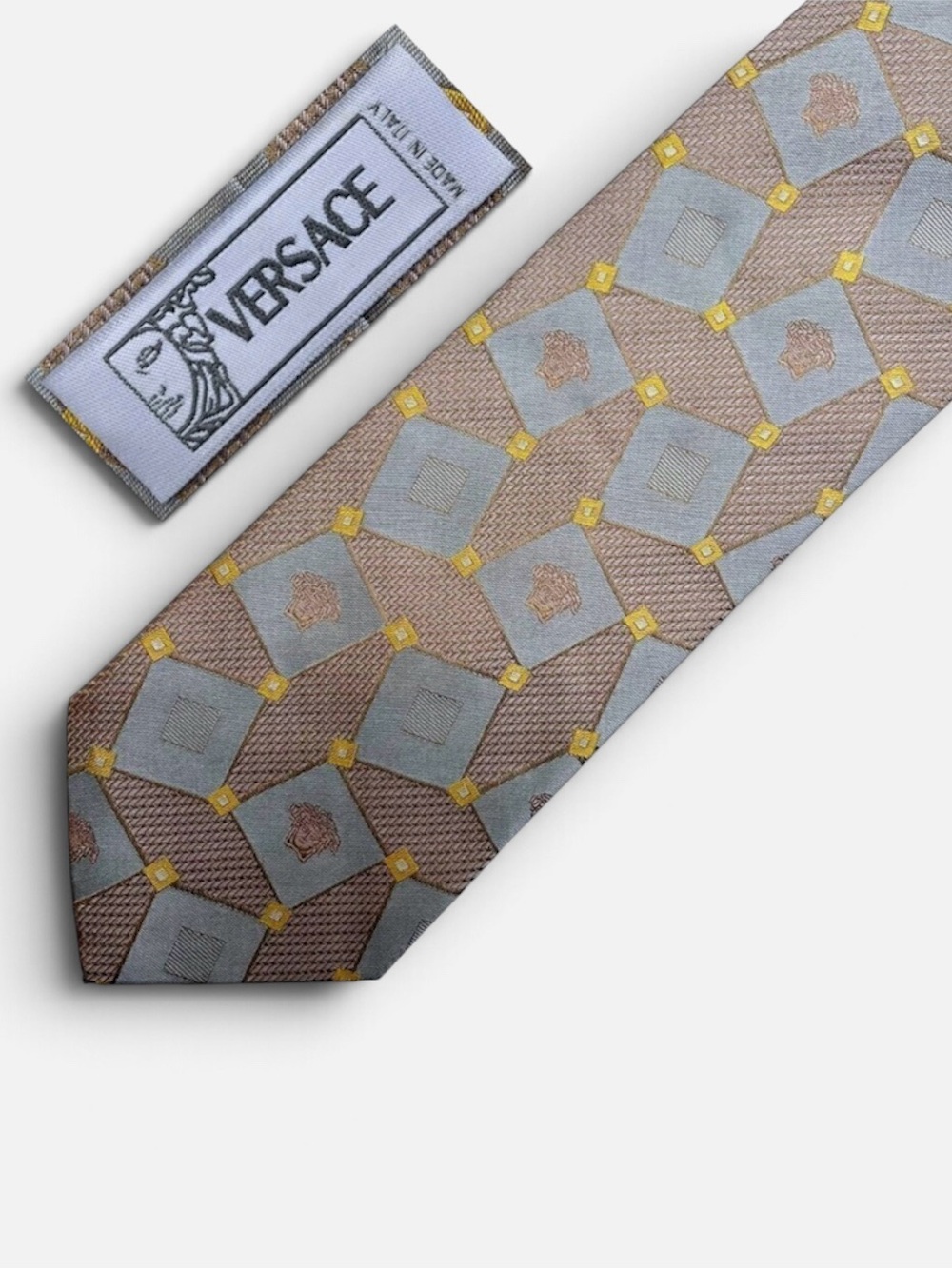 VERSACE 90s Vintage Metallic Silk Medusa Pattern‎ Tie Made in Italy